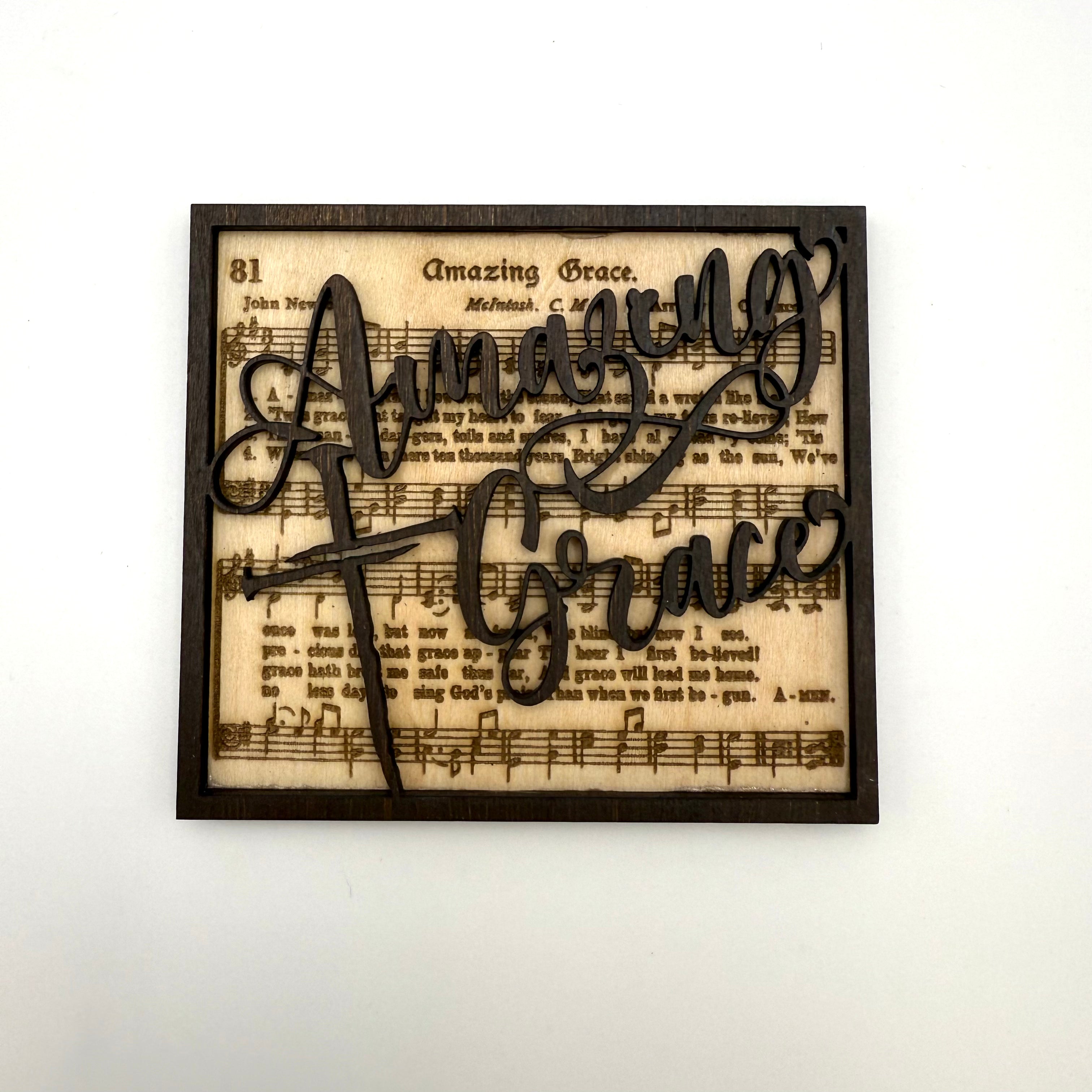 Amazing Grace with Nail Cross Wood Cut Magnet